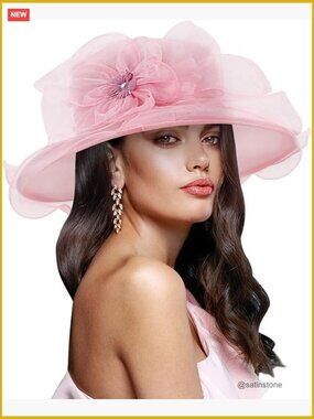 Organza Church Hat with Wide Brim for Tea Party Wedding